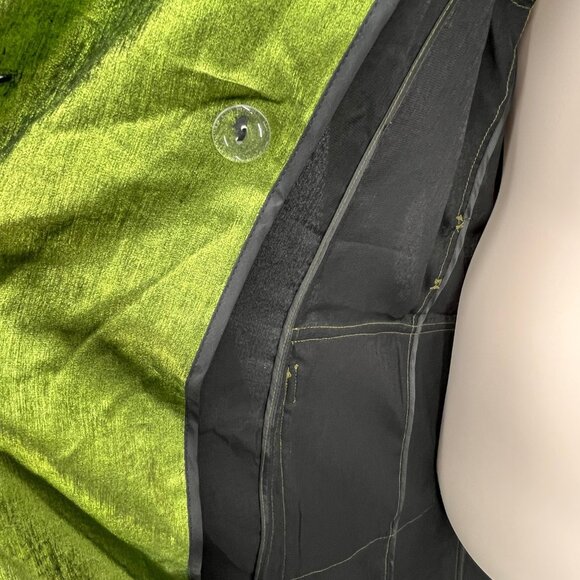 Avec Les Filles Trench Coat Size M Green Crinkle Satin Double Breasted-Flawed - Picture 10 of 15